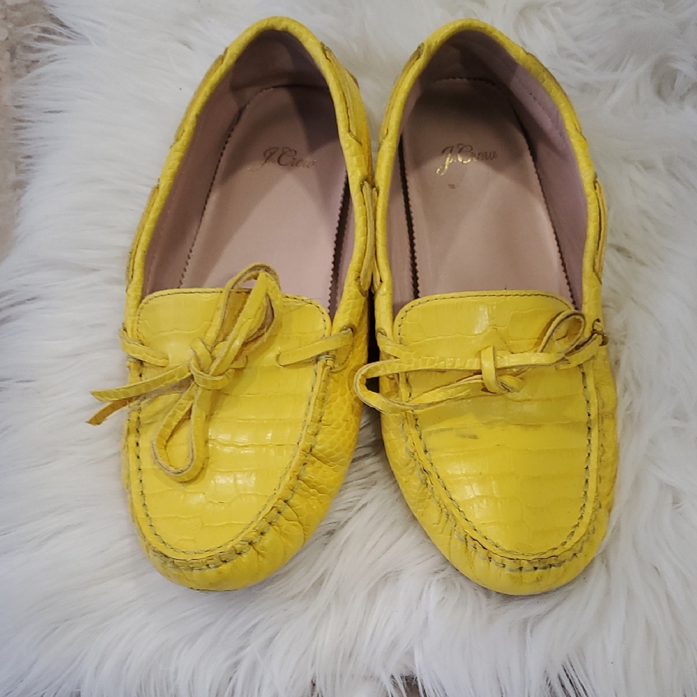 J. Crew Vibrant Yellow Croc-Embossed Moccasins Slipon Sz 8